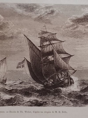 Гръцки брегови голетни дърворезба 1878, морска сцена