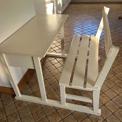 Children's desk with integrated bench used, solid wood