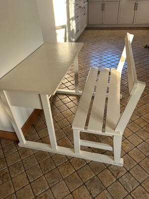 Children's desk with integrated bench used, solid wood