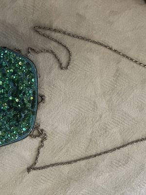 Women's summer handbag with beads handmade used, multicolor green