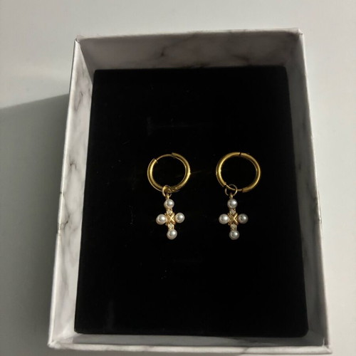 Steel hoop earrings with hanging crosses new