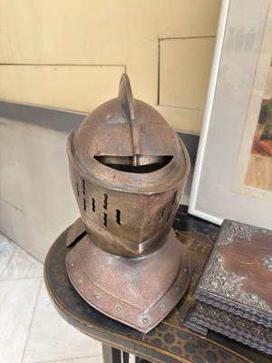 Knight helmet used, old authentic armor helmet