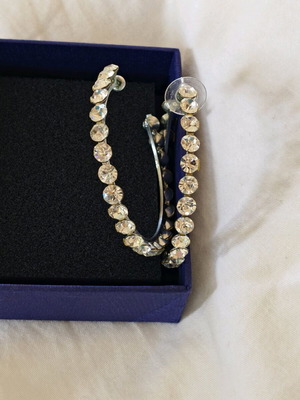Hoop earrings with rhinestones used, missing one stone, white