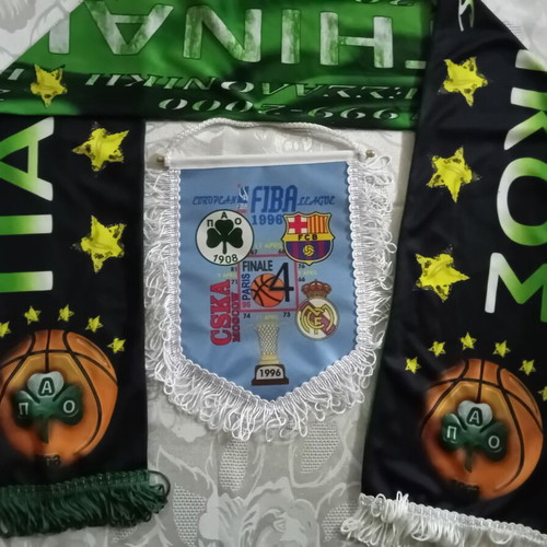 Panathinaikos Basketball Scarf and Banner Set 1996 Final 4 Paris and 6-Time European Champion