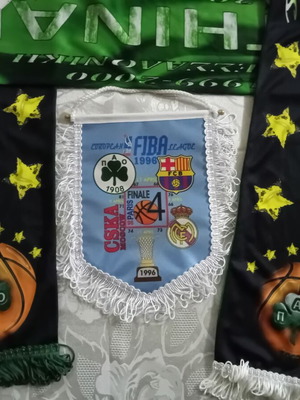 Panathinaikos Basketball Scarf and Banner Set 1996 Final 4 Paris and 6-Time European Champion