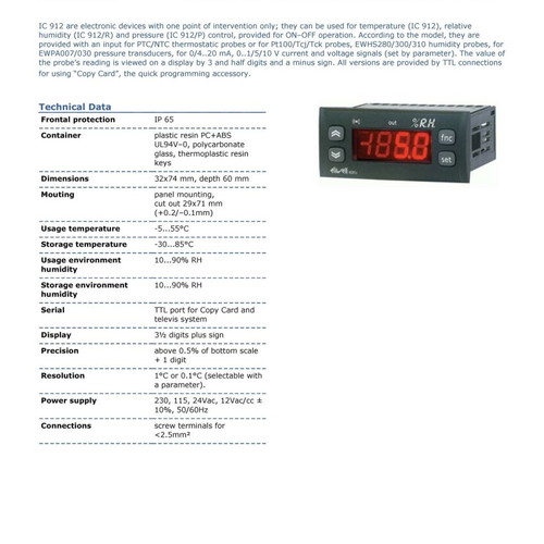 Industrial Humidity Controller EWHS 280 and Eliwell IC915 new set