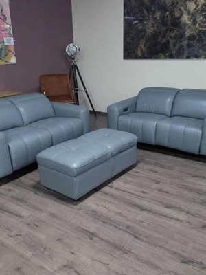 Gray leather sofa set two loveseats and ottoman new