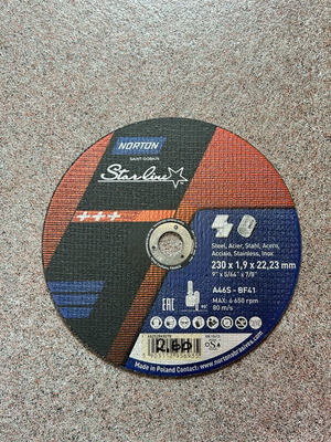 Iron Cutting Disc 230mm Norton New, Suitable for Inox