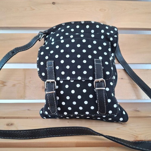 Crossbody bag used, black and white polka dot