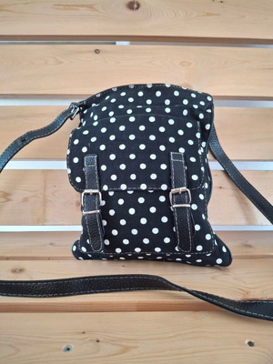 Crossbody bag used, black and white polka dot