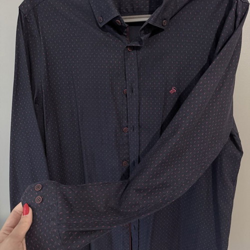 Navy Blue Shirt with Burgundy Details like new, slim fit, size L