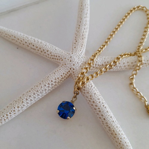Necklace with blue crystal and gold chain new