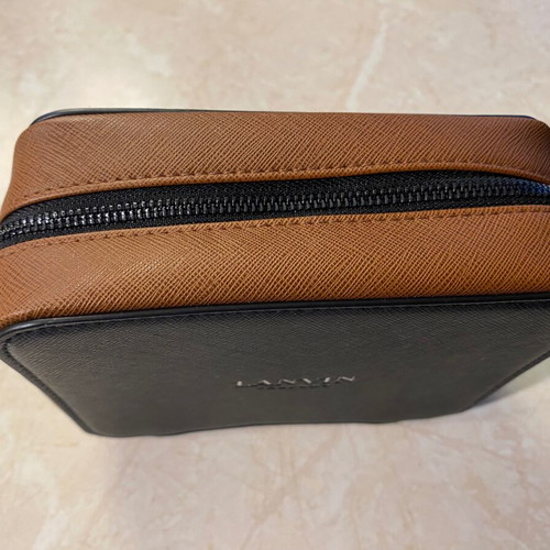 Lanvin square toiletry bag black and brown new with travel cosmetics