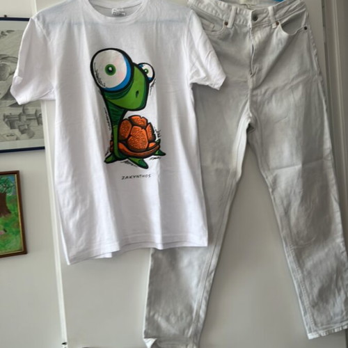 H&M pants size S new with gift t-shirt white turquoise