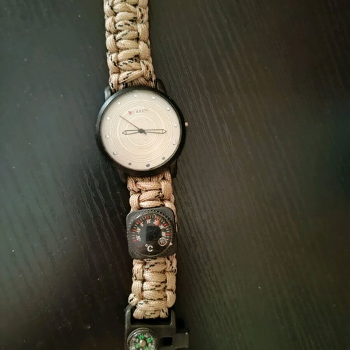 Curren men's wristwatch like new with compass and thermometer beige