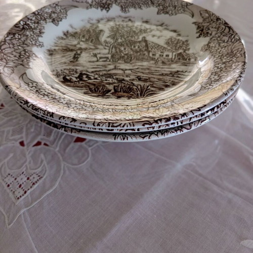Arnik vintage plate set of 3 with pastoral scene, like new