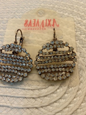 Evening earrings new, silver tone with sparkling crystals