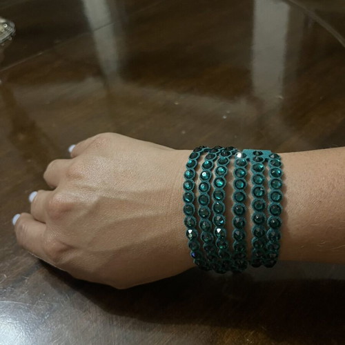 Βραχιόλι Swarovski καινούργιο με δέρμα και κρύσταλλα σε σμαραγδί χρώμα