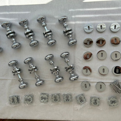 Door knobs used, 9 sets, chrome ball type with rosette