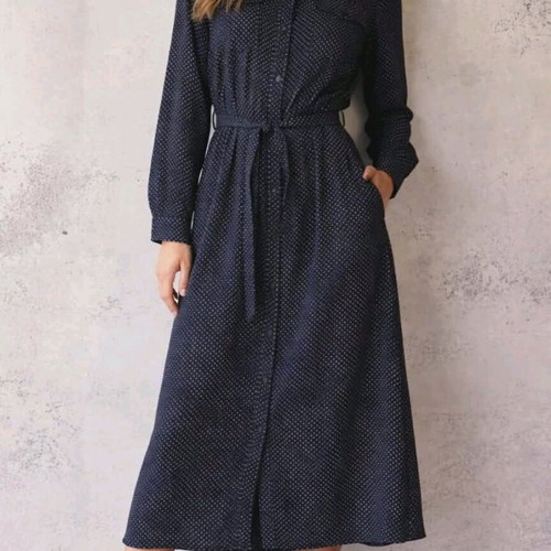 Women's semizie dress like new, dark blue with white polka dots, size L