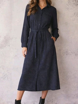 Women's semizie dress like new, dark blue with white polka dots, size L