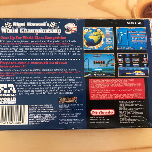 Nintendo SNES Nigel Mansells World Championship Racing μεταχειρισμένο PAL CIB