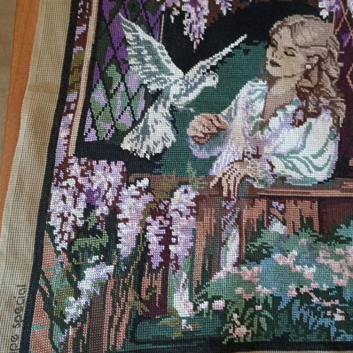 Handmade embroidered textile painting 1x0.50 art piece like new