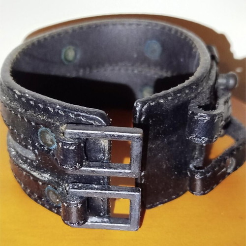 Leather bracelet used, wide, black, vintage rock accessory