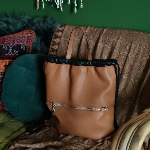 Backpack leather pouch like new, tan, backpack style