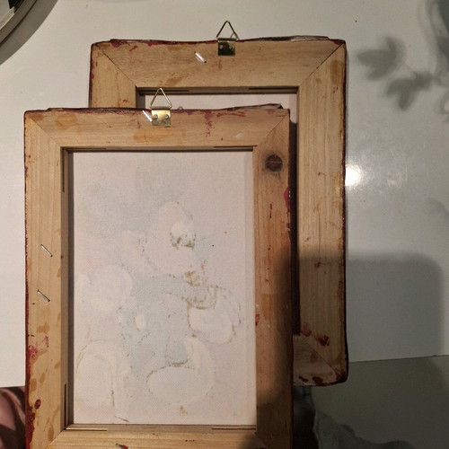 Mickey Mouse set of two handmade paintings with wooden frames and hanger