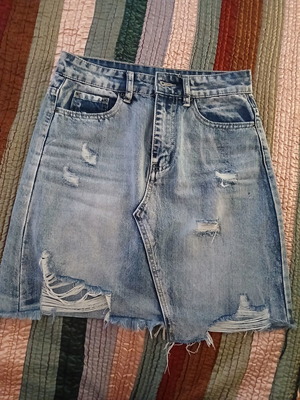 Denim skirt used with rips, size M 38 10, blue