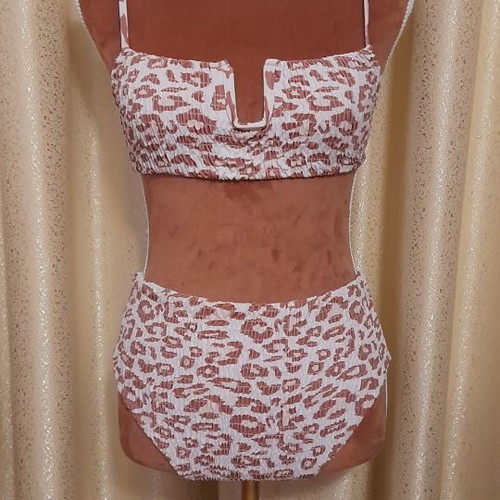 Smocked bikini swimsuit with fixed V animal print like new, size S