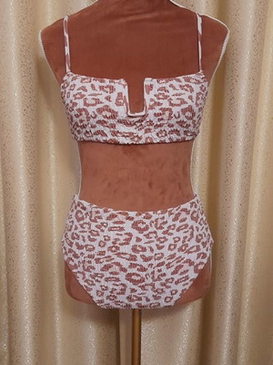 Μαγιό μπικίνι γκοφρέ με σταθερό V animal print σαν καινούργιο, νούμερο S