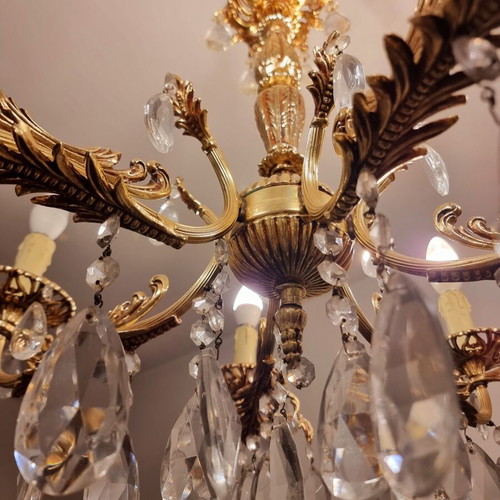 Chandelier, brass with crystals