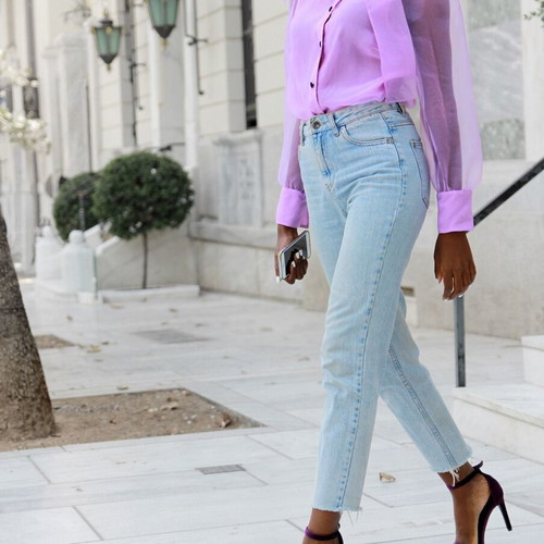 Zara Sheer Shirt With Bow Used, Pink-Purple, Small