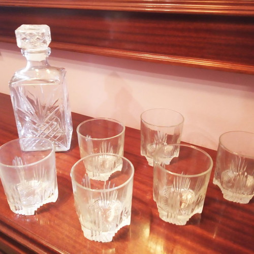 Crystal engraved whisky set 7 pieces new