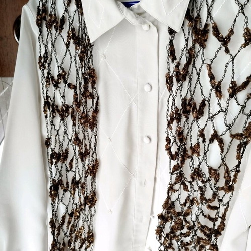 Crocheted spring scarf new, brown gold
