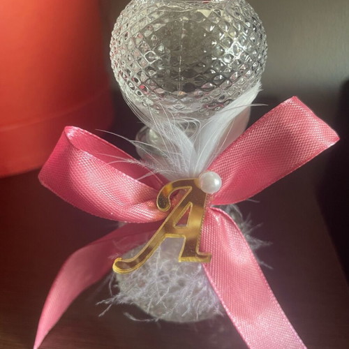 Baptism favors for girl, pack of 60, new, glass bottle with ribbon and monogram