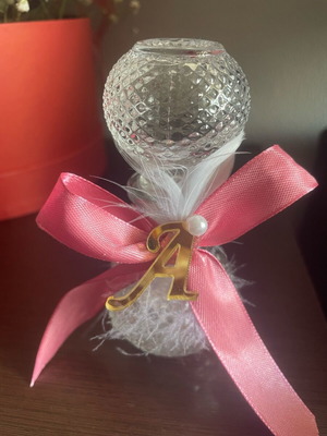 Baptism favors for girl, pack of 60, new, glass bottle with ribbon and monogram