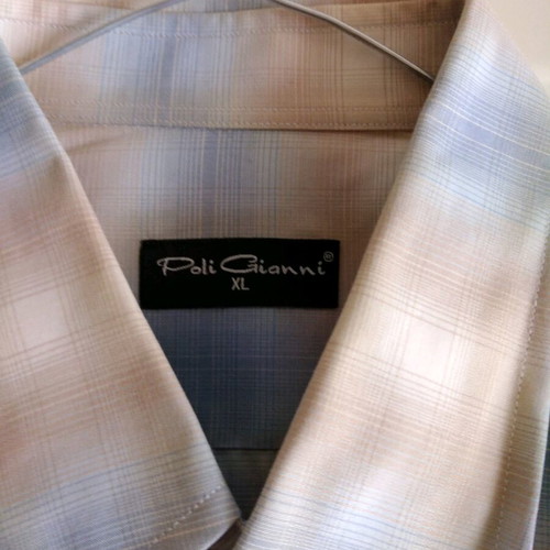 Poli Gianni men's long-sleeve shirt new, XL, beige and blue checkered