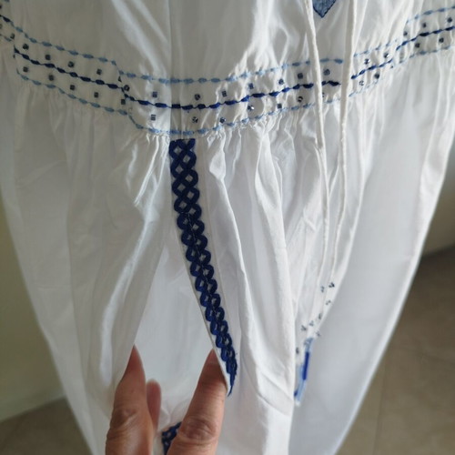 Zara βαμβακερό φόρεμα με μπλε κέντημα, ελληνικό στυλ, XS