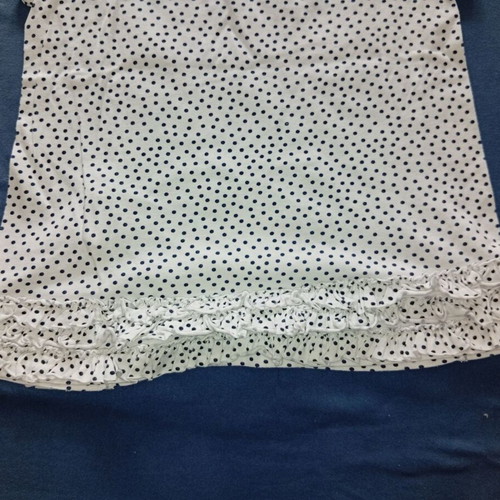 Mayoral short-sleeve children's blouse white with dark polka dots and ruffles size 7y/122cm like new