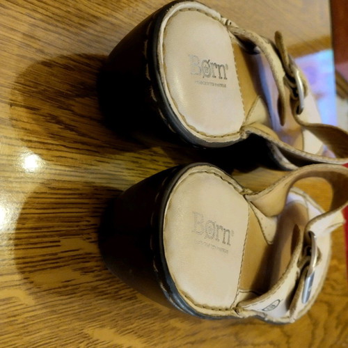 Born thong slippers used, genuine leather, handmade, beige, size 38