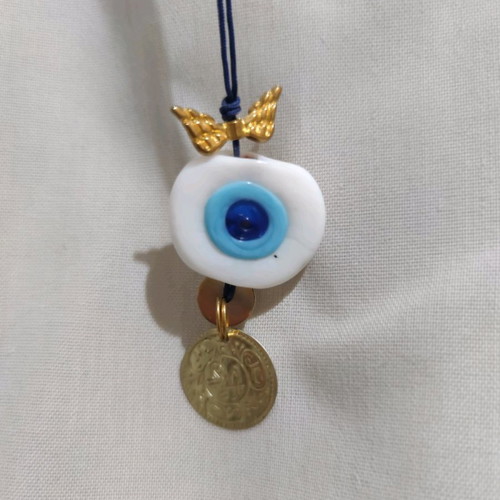 Handmade pendant necklace with eye and feathers new