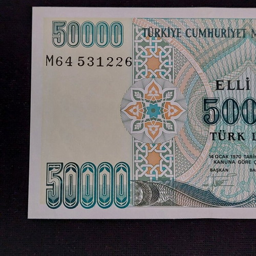 50,000 TL banknote from Turkey new