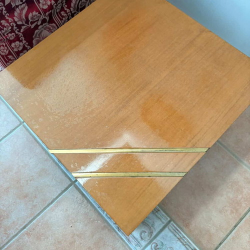 Coffee Table Set used, 3 pieces, solid wood with metal details