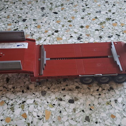 Scania truck with Cat bulldozer toy