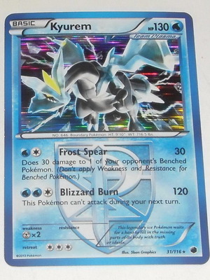 Pokemon Holo Kyurem 31/116 card used from Plasma Freeze set