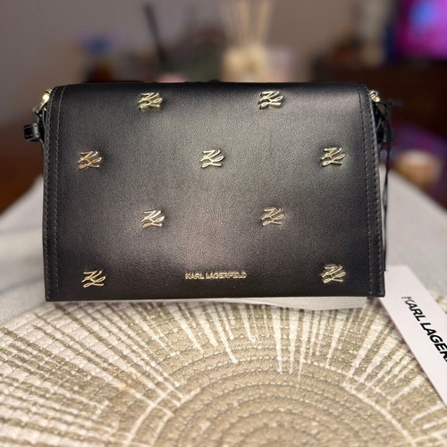 Karl Lagerfeld K/Autograph SM Crossbody Bag new, black and gold leather