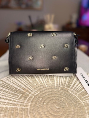 Karl Lagerfeld K/Autograph SM Crossbody Bag new, black and gold leather